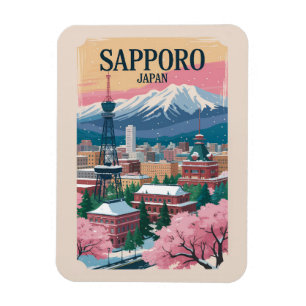 Magnet Flexible Sapporo Japon Illustration Voyage Art Rétro