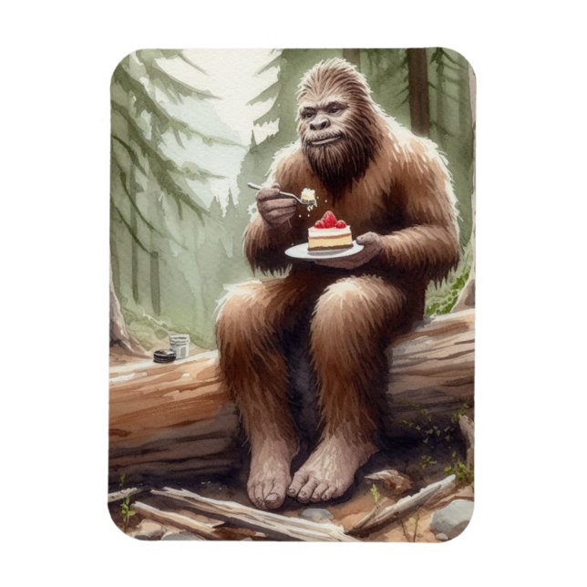 Magnet Flexible Sasquatch dans une forêt moussue avec un gâteau au (Vertical)
