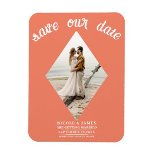 Magnet Flexible Saumon Orange Diamant Photo Mariage Carte de réser