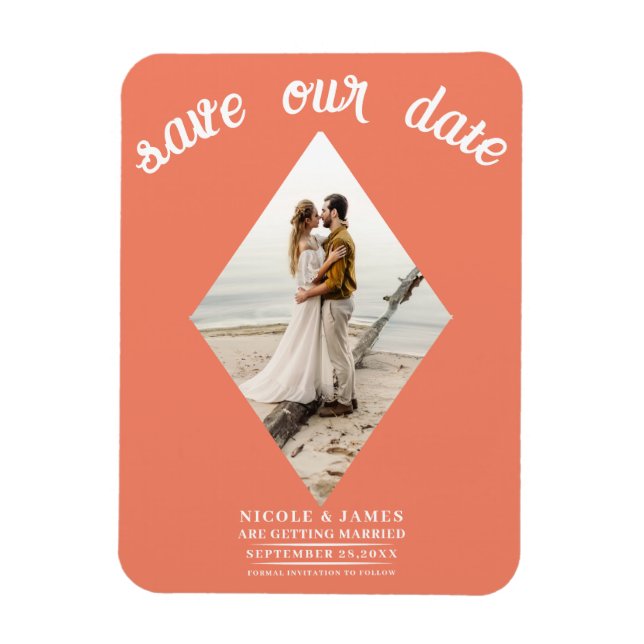 Magnet Flexible Saumon Orange Diamond Photo Wedding Enregistrer la (Vertical)