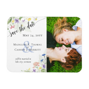 Magnet Flexible Sauvegarder la date Fleurs sauvages aquarelle Phot