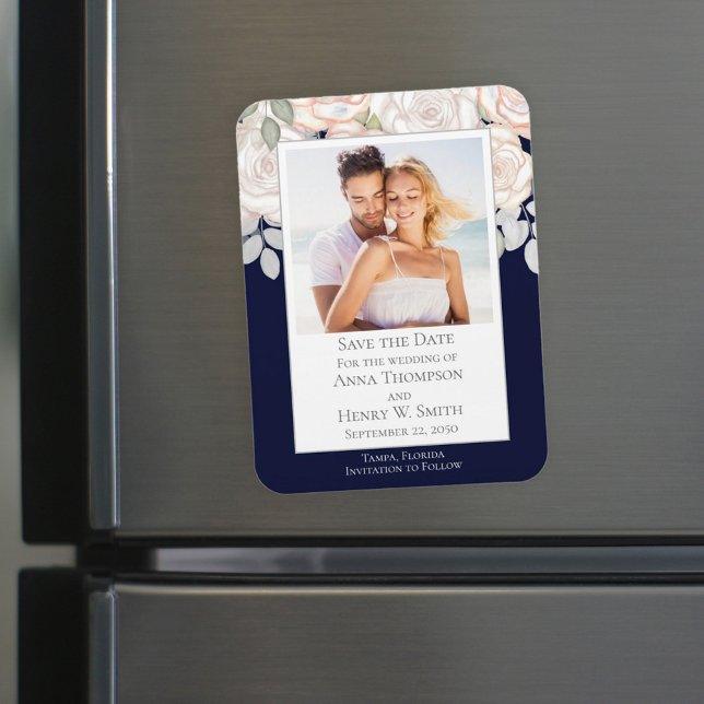 Magnet Flexible Sauver la date de mariage élégant moderne bleu mar (Créateur téléchargé)