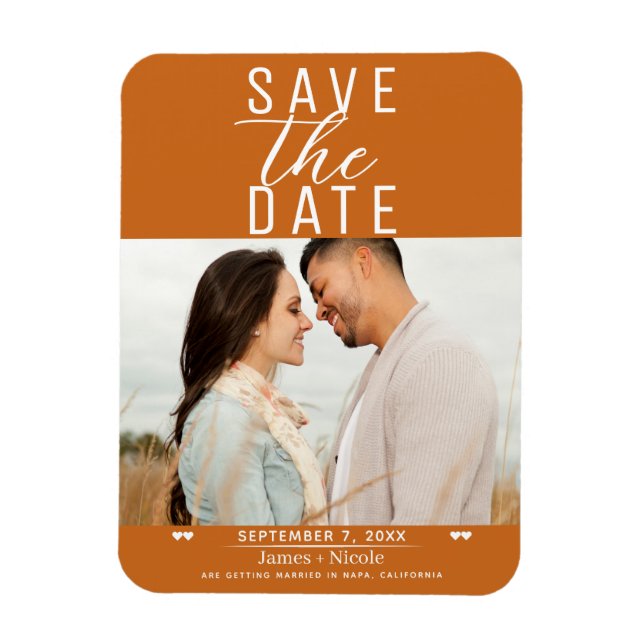 Magnet Flexible Sauver la date de mariage photo épice orange moder (Vertical)