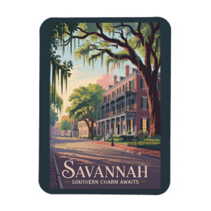 Magnet Flexible Savannah Géorgie Illustration Voyage Art Vintage