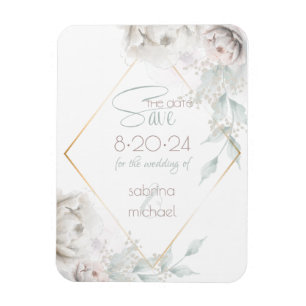 Magnet Flexible Save the date Albâtre Peonies d'aquarelle blanch