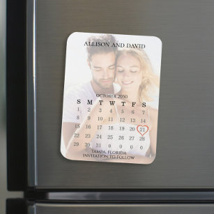 Magnet Flexible  Save The Date Wedding Simple 5 Row Calendar Photo