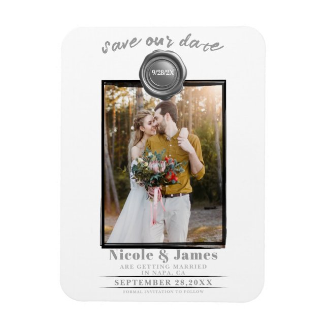 Magnet Flexible Sceau de cire d'argent photo mariage Enregistrer l (Vertical)