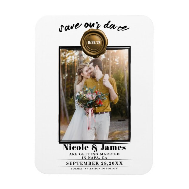 Magnet Flexible Sceau de cire d'or foncé photo mariage Enregistrer (Vertical)
