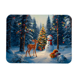 Magnet Flexible Scene d'arbre de Noël Cute Deer Fawn Snowman