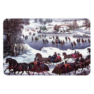 Magnet Flexible Scène d'hiver vintage Cadeau de Noël