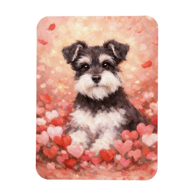 Magnet Flexible Schnauzer de la Saint-Valentin avec des cœurs flex (Vertical)