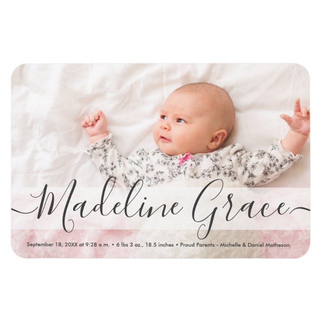 Magnet Flexible Script Baby Name Faire-part de naissance photo per (Horizontal)