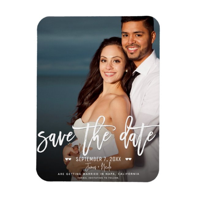 Magnet Flexible Script blanc moderne Enregistrer la date Mariage p (Vertical)