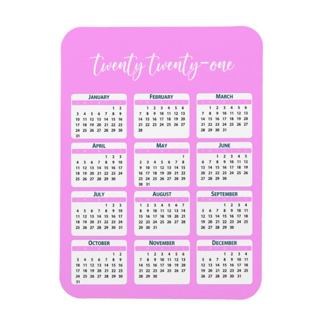 Magnet Flexible Script de calendrier annuel 2021 (Vertical)