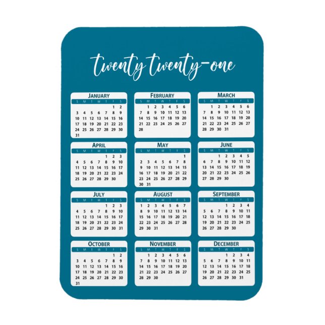Magnet Flexible Script de calendrier annuel 2021 (Vertical)