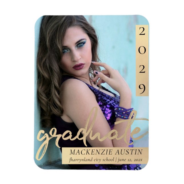 Magnet Flexible Script Gold | Elegant Grad Photo Keepsaké (Vertical)