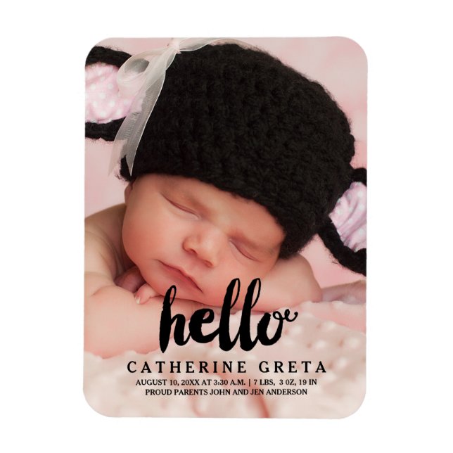 Magnet Flexible Script Hello | Aimant Faire-part de naissance bébé (Vertical)