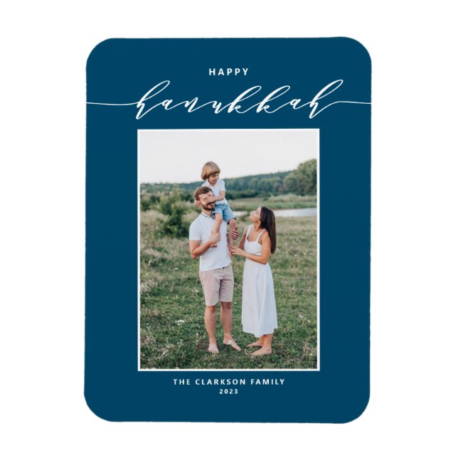 Magnet Flexible Script moderne Bleu Heureux Hanoukka Photo (Vertical)
