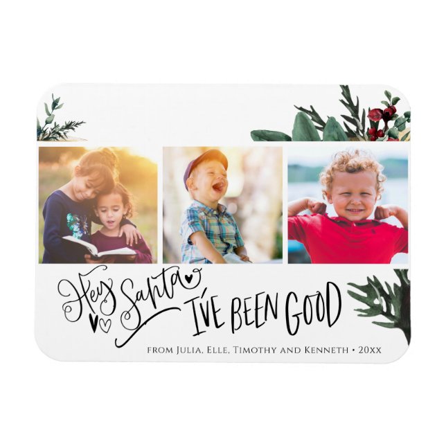 Magnet Flexible Script moderne vert amusant Hey Père Noël Pine Bou (Horizontal)