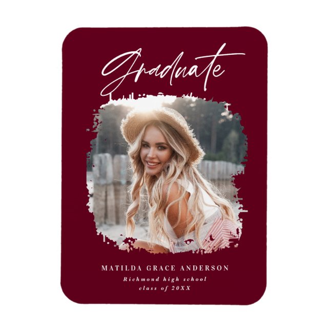 Magnet Flexible Script photo moderne burgundy graduation aimant (Vertical)