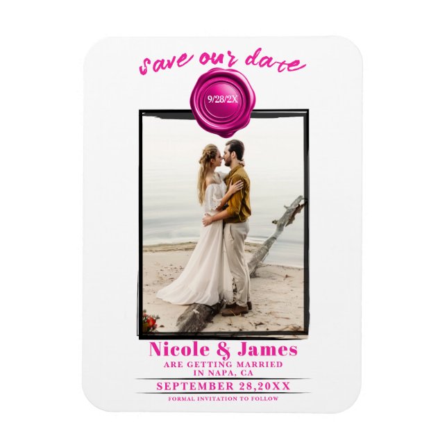 Magnet Flexible Seal photo en cire rose chaud Mariage Enregistrer  (Vertical)