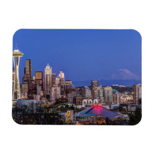 Magnet Flexible Seattle, centre-ville et mont Rainier au crépuscul
