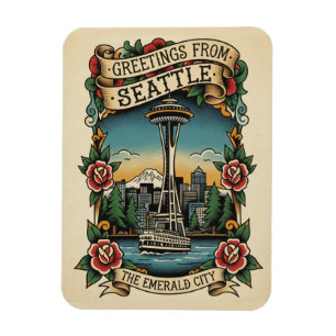 Magnet Flexible Seattle Washington Rétro Vintage