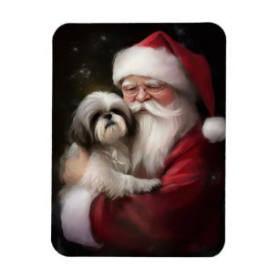 Magnet Flexible Shih Tzu Avec Noël Festif Du Père Noël