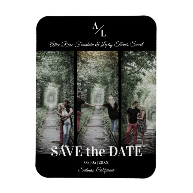 Magnet Flexible Simple Classic 3 Photos Collage Engagé Couple (Vertical)