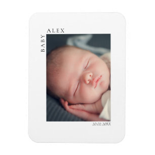 Magnet Flexible Simple et Chic Photo de Bébé Nom et Date de Naissa