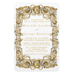 Magnet Flexible Simple Faire-part de mariage d'ornement blanc et o