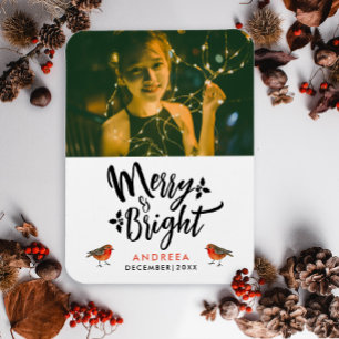 Magnet Flexible Simple Joyeux Et Lumineux Noël Robin Photo Typo