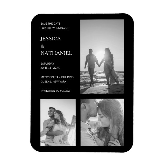 Magnet Flexible Simple Mariage de collage photo noir (Vertical)