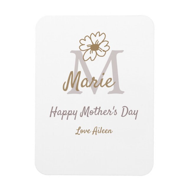 Magnet Flexible simple minimal mother's day monogram golden gray f (Vertical)