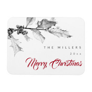 Magnet Flexible Simple moderne Black White Holly Dessin Noël