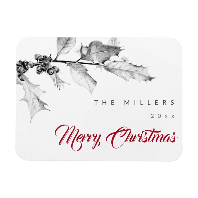 Magnet Flexible Simple moderne Black White Holly Dessin Noël (Horizontal)