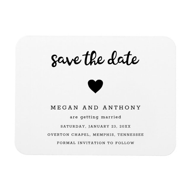 Magnet Flexible Simple moderne mignon mariage coeur Enregistrer la (Horizontal)
