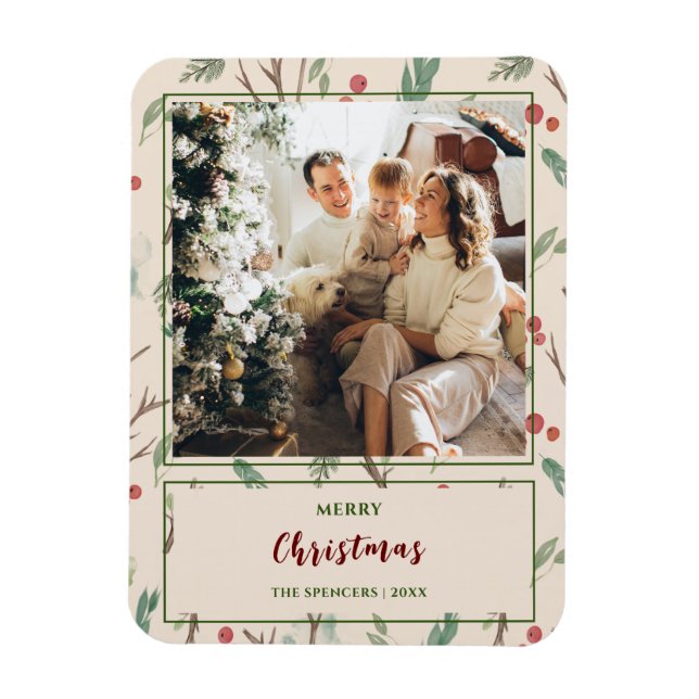 Magnet Flexible Simple Motif botanique Joyeux Noël Photo (Vertical)