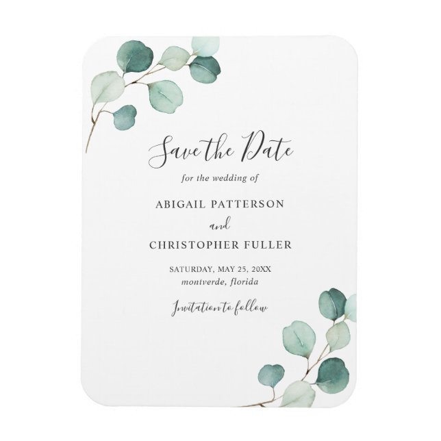 Magnet Flexible Simple verdure Eucalyptus Mariage Enregistrer la d (Vertical)