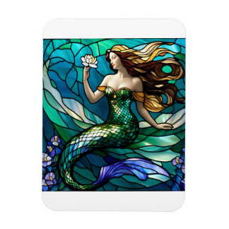 Magnet Flexible Sirène en verre tendu admirant une fleur