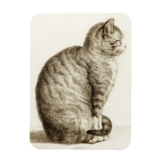 Magnet Flexible Sitting cat black and white pencil drawing (Vertical)
