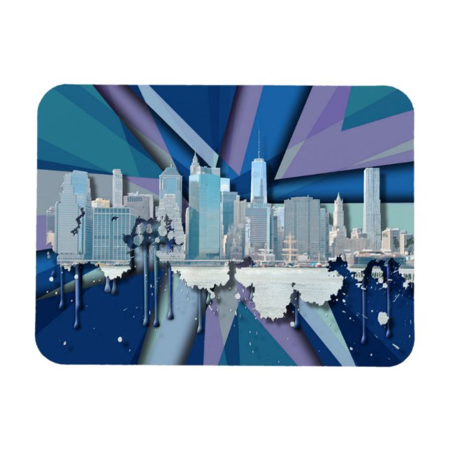 Magnet Flexible Skyline de New York | Bleu 3D (Horizontal)