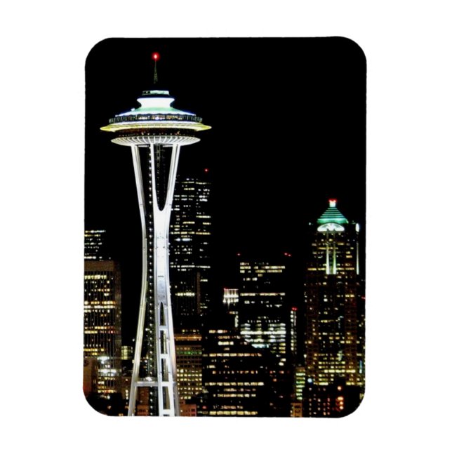 Magnet Flexible Skyline Seattle la nuit, avec Space Needle. (Vertical)