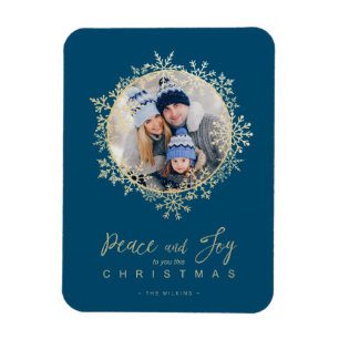 Magnet Flexible Snowflakes Gold Joyeux Noël Round Family Photo
