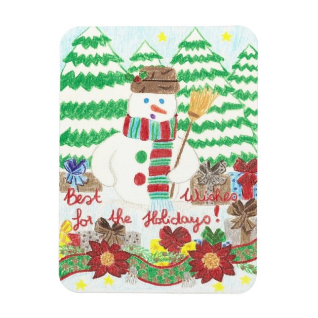 Magnet Flexible Snowman avec balai Vacances aimant premium (Vertical)
