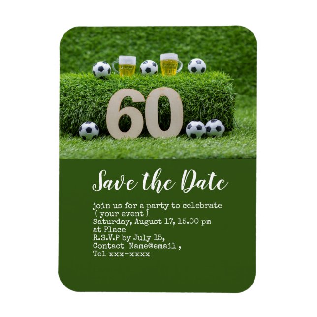 Magnet Flexible Soccer 60ème anniversaire fête avec balle et numér (Vertical)