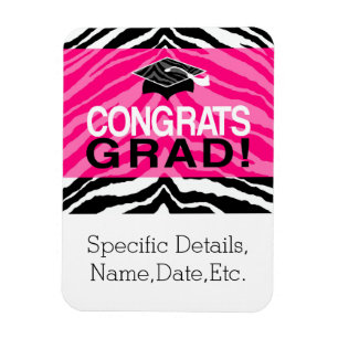 Magnet Flexible Soirée de graduation de Zèbre noir rose personnali