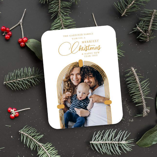 Magnet Flexible Sophisticated Golden Arch Photo Merriest Christmas (Sophisticated Fake Golden Dome Arch Photo Merriest Christmas Holiday Magnet.)
