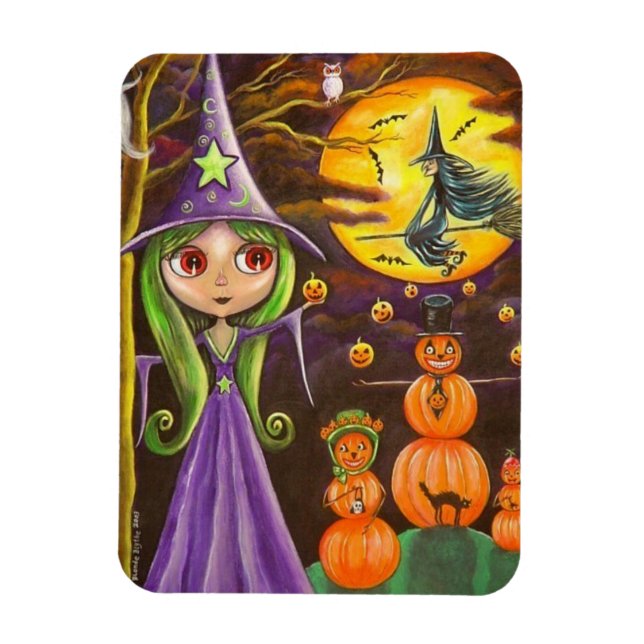 Magnet Flexible Sorcière d'Halloween violet Jongler Citrouilles gr (Vertical)