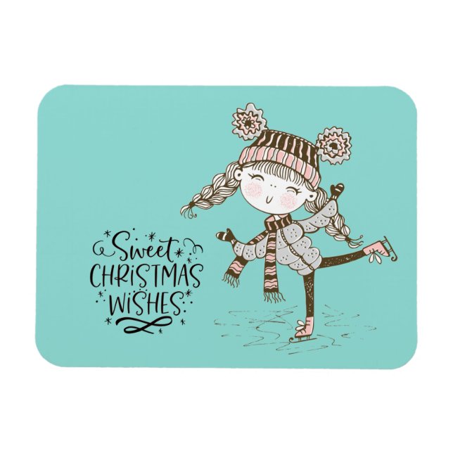 Magnet Flexible Souhaits de Noël doux Patinage sur glace (Horizontal)